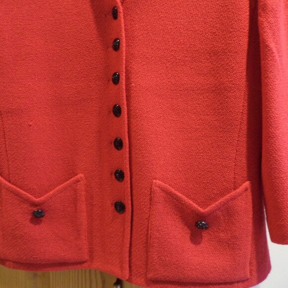 St. John RED Knit Jacket ~ Black Button Closure (7 Buttons) Size:  Small - Picture 2 of 11